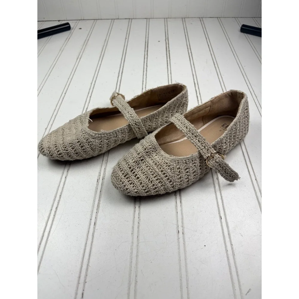 Gap Crochet Mary Jane Beige Woven Buckle Flats Girls Size 2